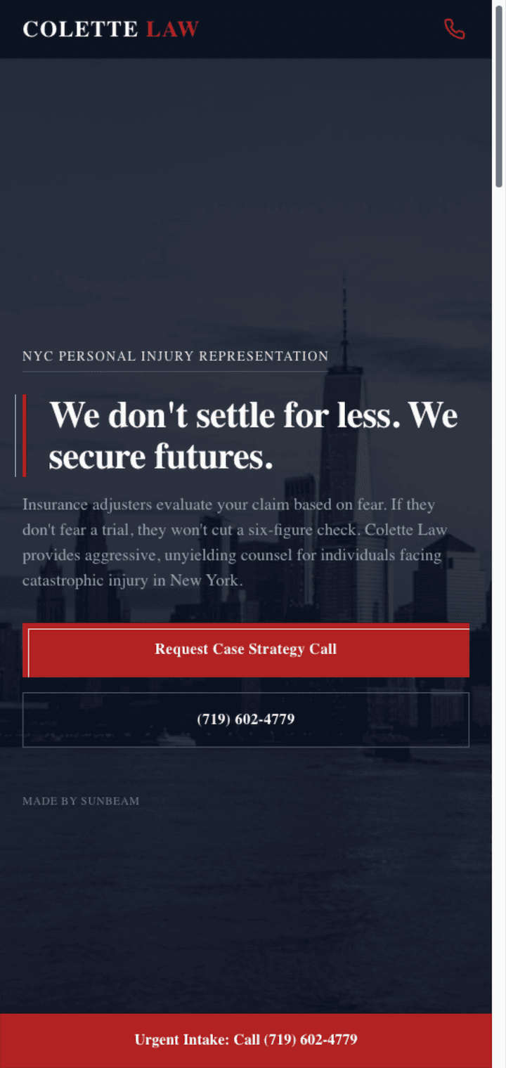 Sample site on mobile